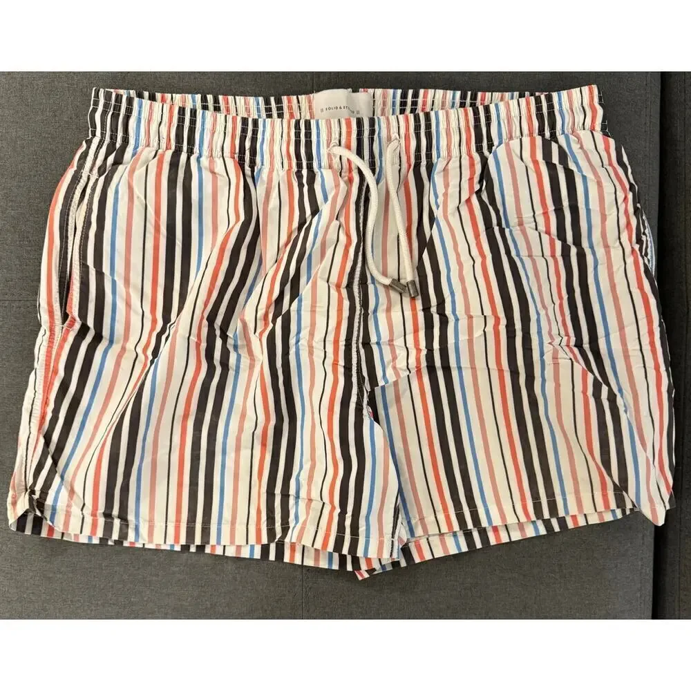 Solid & Striped Men’s Size XXL White Multicolor Striped Print Swim Trunks